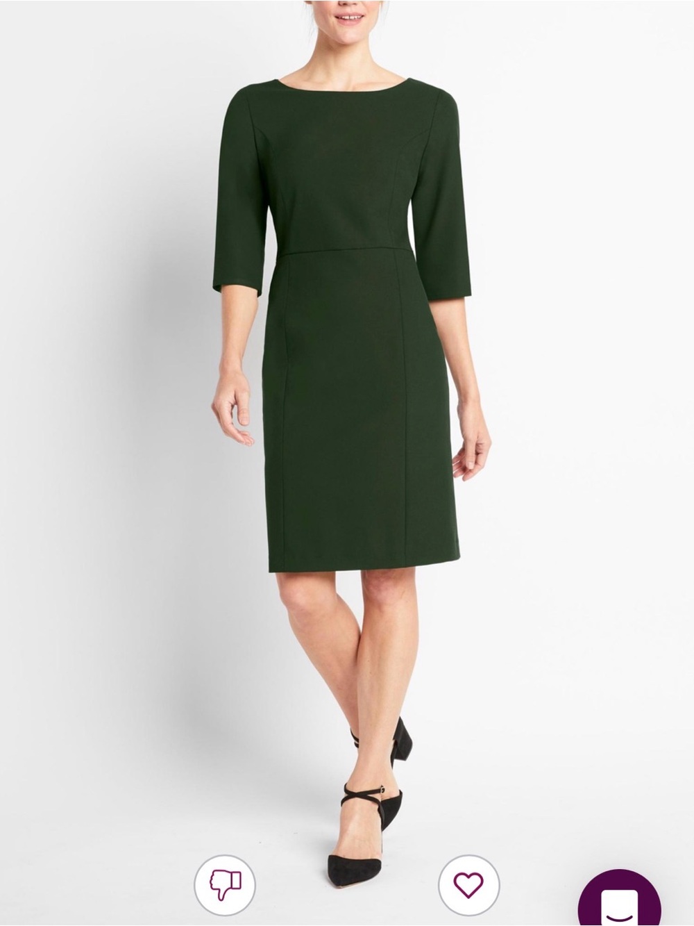 Of Mercer Madison Dark Green Midi Sheath Dress with Three-Quarter Sleeves